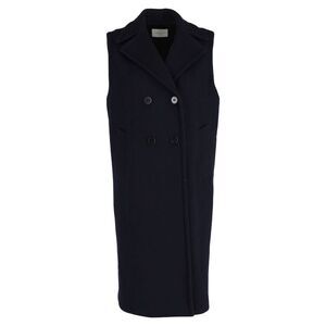 Sandro Paris Double-Breasted Sleeveless Coat in Navy Blue Wool